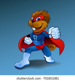 Super beaver in costume character isolated. Beaver vector illustration, with Superhero vector cartoon illustration