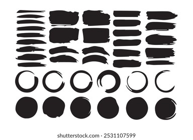 Super Big Collection of black paint, ink brush strokes.Hand drawn doodle design elements, black on white background. Swishes, swoops, emphasis, Arrow, crown, brush stroke.Vector illustration