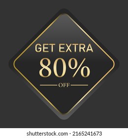 super big discount. extra fancy banner. Gold text on black square label frame. Dark background. Vector illustration