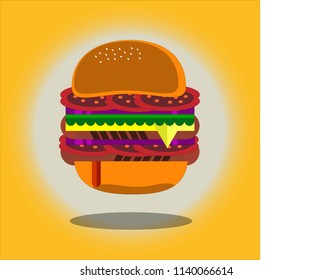 Super big hamburger on yellow background