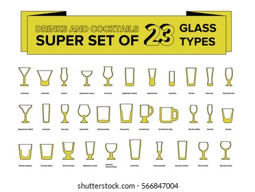 Super big pack of drinks and cocktails glass types. Mugs and stemware with names. 