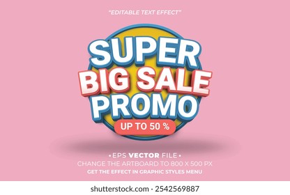 Super big sale promo text effect 3d colorful vector for social media sales or advertising