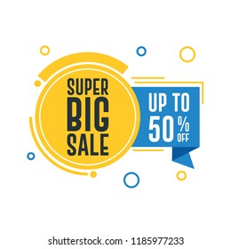 Super Big Sale with Yellow Circle and Blue Ribbon Banner