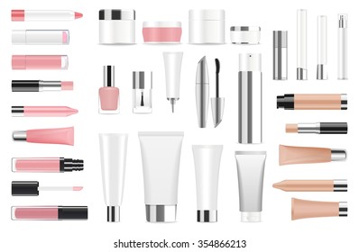 Super big set of detailed cosmetic tubes isolated on white. Place for your text. Vector