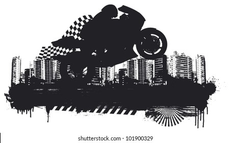 super bike champion banner with city background