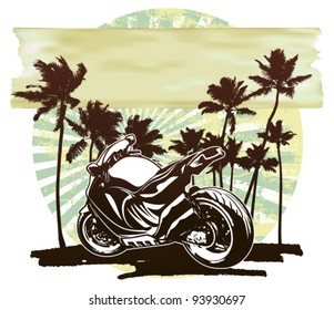 super bike with grunge circle summer and paper banner