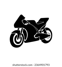 Super bike motorcycle in black fill flat icon style. Sports motorbike vector illustration in unique shape. Editable graphic resources for many purposes.  