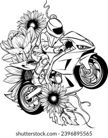 Super bike rider in outline icon vector illustration. Template for world championship motor sport bike racing design element. Editable graphic resources for many purposes.Template for world cham