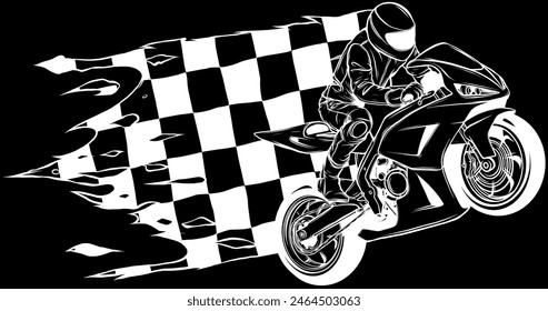 Super bike rider in white line on black background