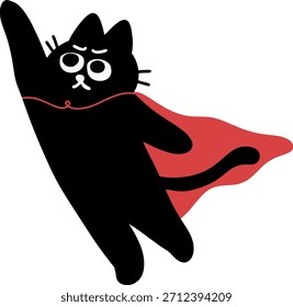 Gato negro estupendo que vuela con la Ilustración vectorial roja del cabo