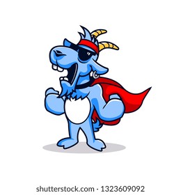 super blue goat standing with power can be used as mascot or logo