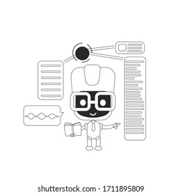 Super bot thin line concept vector illustration. Online support robot giving tips 2D cartoon character for web design. Artificial intelligence, smart personal assistant creative idea