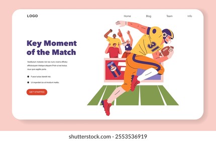 Super Bowl celebration concept. An athlete scoring a touchdown as fans cheer with drinks, encapsulating the excitement of a football game. Vector illustration.