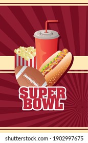 Super Bowl Lettering With Balloon And Fast Food Vector Illustration Design