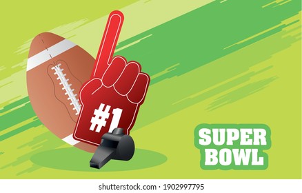 Super Bowl Lettering With First Glove And Balloon Vector Illustration Design