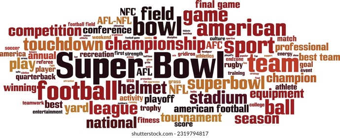 Super Bowl word cloud concept. Collage made of words about Super Bowl. Vector illustration