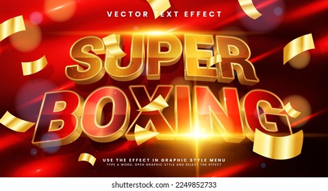 Efecto de estilo de texto editable de super boxeo con color rojo y oro. Texto vectorial 3D