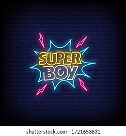 Super Boy Neon Signs Style Text Vector