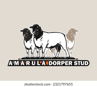 SUPER BREEDS RAM AMARULA DORPER STUD LOGO, silhouette of great sheep standing vector illustrations svg
