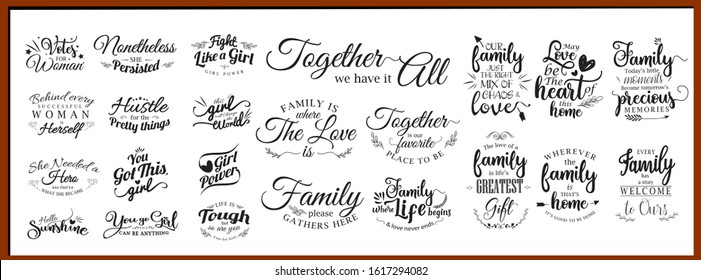 super bundle quote lettering famil set Motivational quote. Sweet cute inspiration typography. Calligraphy photo graphic design element. Hand written sign. Love story wedding family album decoration