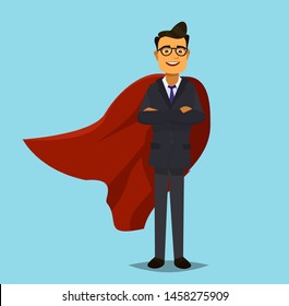 Super business team - Illustration of super leader and super businessmen in red capes