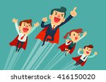 Super business team-team of super businessmen in red capes flying upwards to their success