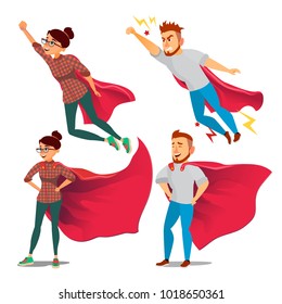 Super Business Woman Character Vector. Red Cape. Leadership Concept. Creative Modern Business Super Woman. Business Woman Flying To Success. Isolated Flat Cartoon Illustration