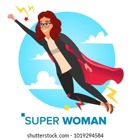 Vector de personajes de Super Business Woman. Cabo Rojo. Concepto de liderazgo. Super Mujer de negocios moderna creativa. Mujer Empresarial Volando Para El Éxito. Ilustración de dibujos planos aislados