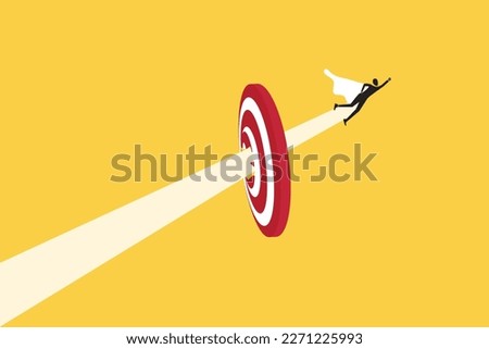 Super businessman breakthrough the target, go forward, conquer adversity. rushing on the arrow to the target, business concept goal and success