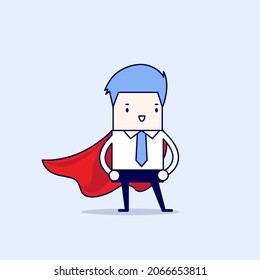 Super Businessman. Cartoon character thin line style vector.