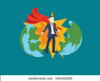 Super businessman and cracked globe,business concept