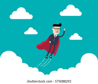 Super businessman flying. success business concept.