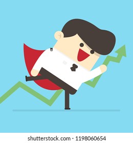 Super businessman with growing graph.