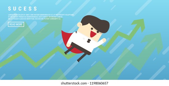 Super businessman with growing graph.