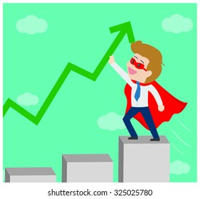 Super businessman with growing graph.