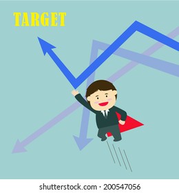 Super businessman help the charts up - Vector