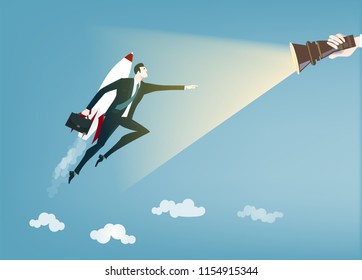 Super Businessman. Help, consultancy, support, winning, and no risk concept business illustration