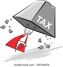 Super Businessman lifting the tax burden. Business concept illustration