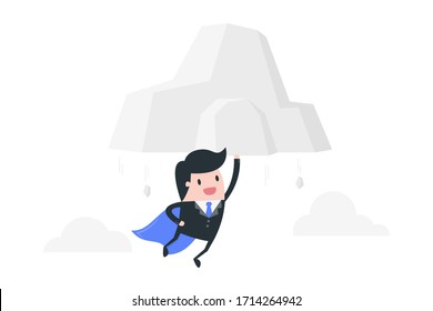 Super businessman move the mountain. Powerful businessman concept illustration.
