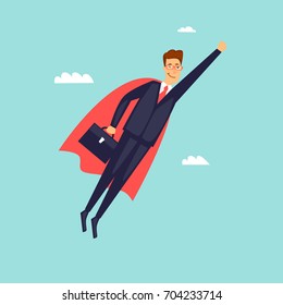Super Businessman in Red Cape. Flat design vector illustration.