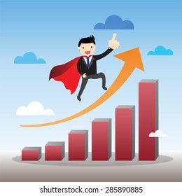 Super businessman standing on graph.