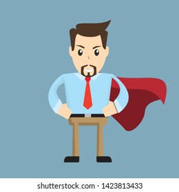 Super businessman wearing red cloak cartoon illustration 