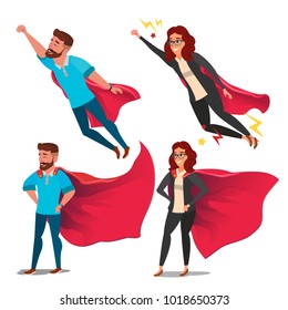 Super Businesswoman Character Vector. Achievement Victory Concept. Successful Superhero Business Person. Waving Red Cape. Isolated Flat Cartoon Illustration