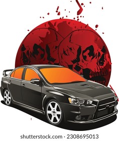 Super Car Black Vector with Red Blood Circle Background