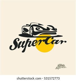 super car with calligraphic retro style title