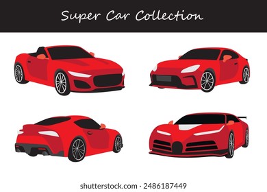 colección de coche super. coche super en diferentes poses. Ilustración vectorial.