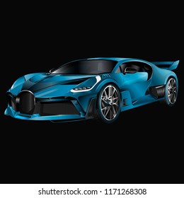 Super car design concept. Unique modern realistic art. Generic luxury automobile. Blue Car presentation side view. Vector 3d