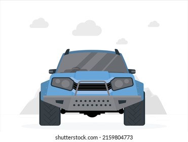 Super car design concept. Unique modern realistic art. Generic luxury automobile. Car presentation front view. vector layout of blue sports car. View from front side. 