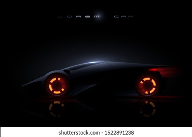 Super car with hot brake on black background