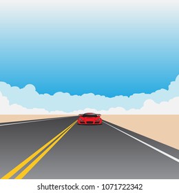 super car in the road cartoon vector drawn